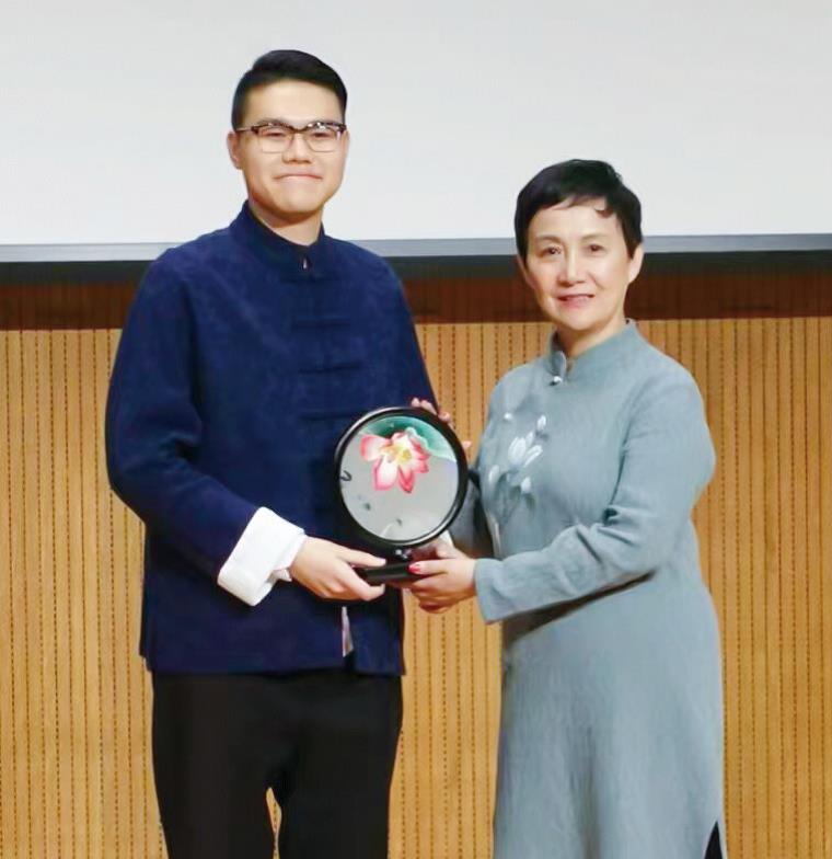 Daniel Kwan with the renowned Kunqu opera artist Xing Jinsha at a Chinese opera forum held at UM