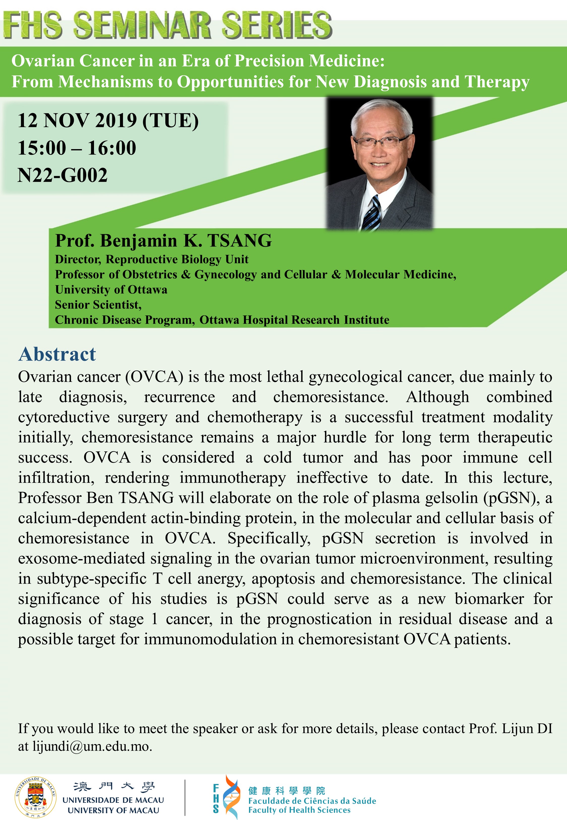 FHS Seminar Series "Ovarian Cancer in an Era of Precision Medicine